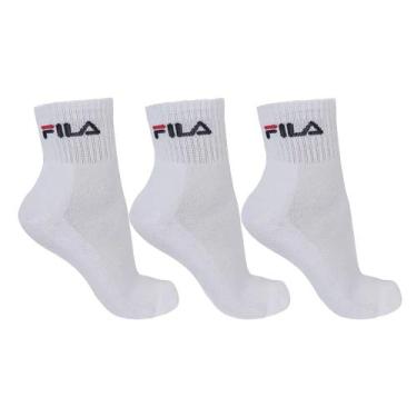 Imagem de Kit c/ 3 Meias Unissex Fila Tripack Cano Médio Branco, Branco, G