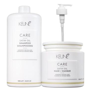 Imagem de Kit Keune Care Satin Oil Shampoo 1000ml e Máscara 500ml + Válvula Pump