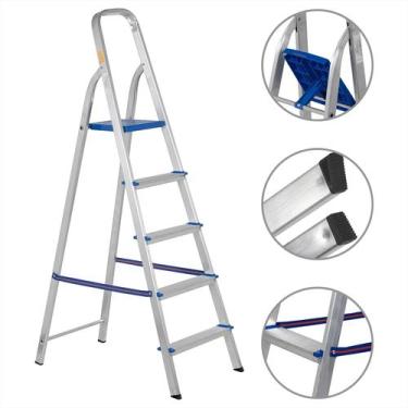 Imagem de Escada Alumínio 5 Degraus Multifuncional Dobrável Doméstica Grande Res