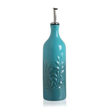 Imagem de Sweejar Garrafa dispensadora de azeite de oliva de cerâmica, 680 g Relief Design EVOO Garrafa Dispensadora de Óleo e Vinagre com Bico para Cozinha, Conjunto de 1 (Azul Gradiente)