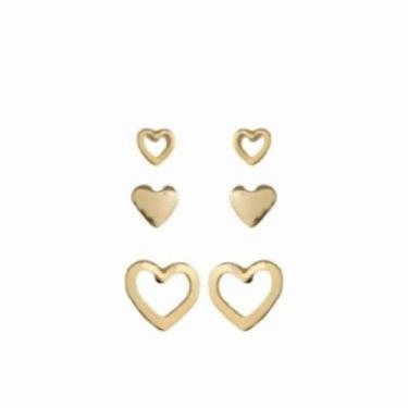Imagem de Kit Trio de Brincos Coração Pequeno Folheado Ouro 18k Antialérgico - M