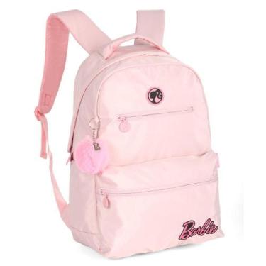 Imagem de Mochila Costas 18 Barbie Rosa Pastel Com Pompom Luxcel