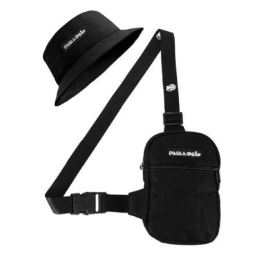 Imagem de Kit Chapeu Bucket Preto + Shoulder Bag Mini Bolsa Lateral Masculina Al