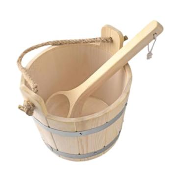 Imagem de Ioensy Barril de sauna de madeira e concha, prático, 5L conveniente grande capacidade para banheiro sala de sauna de hotel