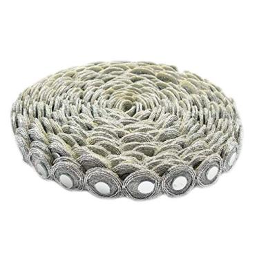 Imagem de Renda espelhada brilhante redonda 9 m / borda de 9,8 metros para vestidos, sáris, ternos, blusas, dupattas, bolsas, arte e artesanato - prata