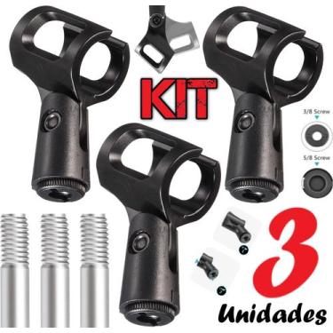 Imagem de Kit 3 Suporte Cachimbo Apoio De Microfone Dinâmico Universal Serve Par