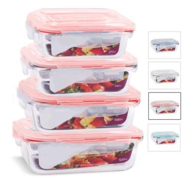 Imagem de Kit Jogo 4 Potes Vidro Hermético Marmita Mantimentos Tampa Plástico - 