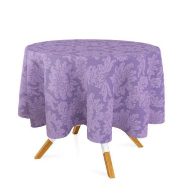 Imagem de Toalha de Mesa Redonda em Tecido Jacquard Lilás Medalhão Tradicional -