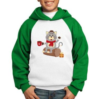 Imagem de Moletom Infantil Gatinho Simpático - Foca na Moda, Branco, Verde, 10