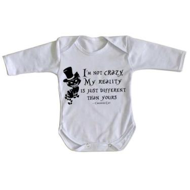 Imagem de body nenê criança roupa bebê manga longa  Gato de Cheshire I'm not cra
