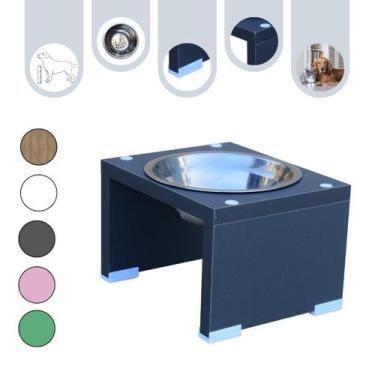 Imagem de Comedouro Gato Cachorro Elevado Pet MDF Nick Space Gray - Inox - Mader