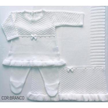 Imagem de Saída de maternidade de menina vestido com barra em tricot 3 peças - D