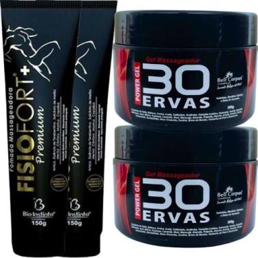 Imagem de Kit 2 Gel 30 Ervas Power 300g + 2 Pomada Massageadora Fisiofort Premiu