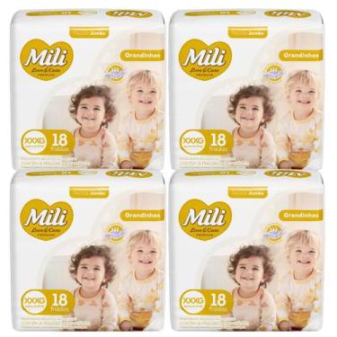 Imagem de Fralda Descartável Mili Love & Care 4 Pacotes c/ 18 (total: 72 fraldas