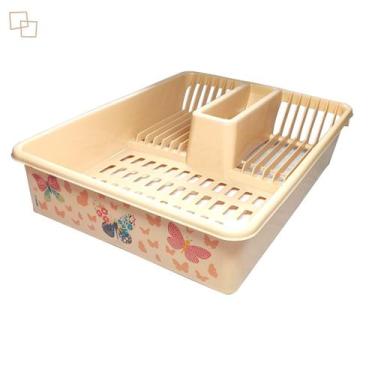 Imagem de Escorredor de Louças Grande de Plástico Resistente Decorado Rosa Borbo