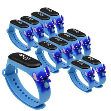 Imagem de Kit 10 Relógio Digital Led Infantil A Prova D'água Stitch Azul Menina 