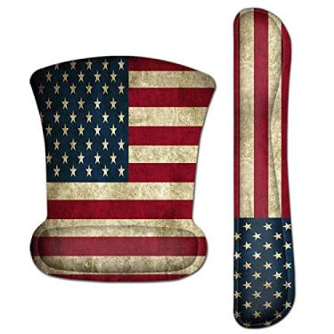 Imagem de Conjunto de suporte de pulso e suporte de teclado para jogos Mesforço Inc Mouse Pad – durável ergonômico antiderrapante, suporte para descanso de base quadrado antiderrapante, Usa Flag
