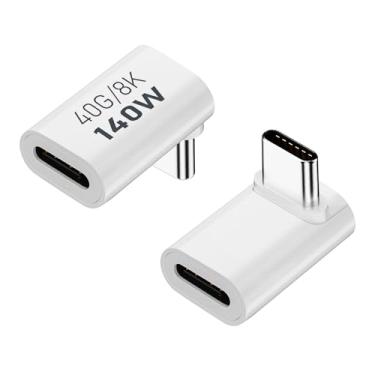 Imagem de AreMe Adaptador USB-C macho para fêmea de 90 graus, pacote com 2 extensores de adaptador tipo C de ângulo reto de 140 W para Steam Deck, ROG Ally, Switch, notebooks, tablets e telefones celulares