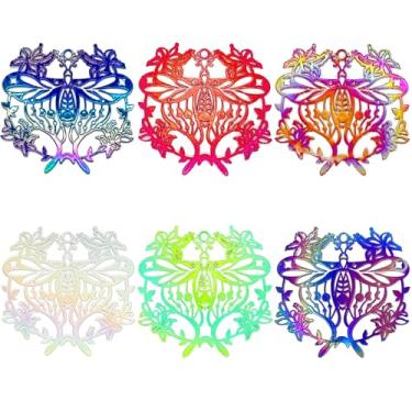 Imagem de COLIGREE Pingentes de borboleta vazados multicoloridos filigrana para fazer joias faça você mesmo, decorações penduradas, marcadores de livro, enfeites, embalagens, decorações, Aço inoxidável, Sem