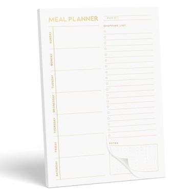 Imagem de Bloco magnético de planejamento de refeições em folha dourada fosca para geladeira, 52 folhas sem datas, bloco de notas de planejamento de refeições de 15 x 22 cm | Caderno para agenda de refeições e lista de compras com ímã | Planejador semanal de refeições para cozinha com lista de compras