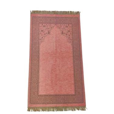 Imagem de rolezyum | Tapete de oração muçulmano otomano com contas de oração Janamaz Sajadah Tapete de oração islâmica | Presente de contas de oração (rosa)