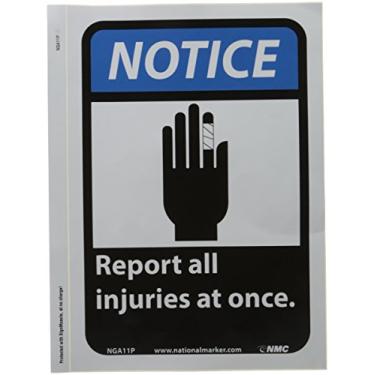 Imagem de Placa Gilson NGA11P "Aviso - Denunciar lesões", vinil PS, 25,4 cm x 17,8 cm