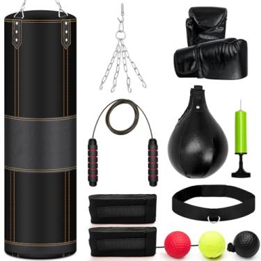Imagem de Hollowfly Conjunto de saco de pancada pesado de 1,2 m para adultos e crianças, saco de boxe pesado 6 em 1 não preenchido com luvas de pancada, envoltórios, corrente, gancho de teto para uso