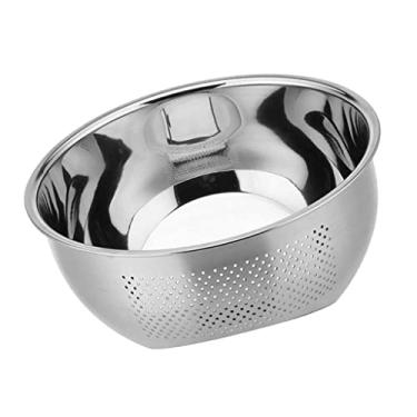 Imagem de Tigela de aço inoxidável para lavagem de arroz, coador de metal com escorredor lateral para arroz, legumes e frutas, macarrão, grãos – 23 cm
