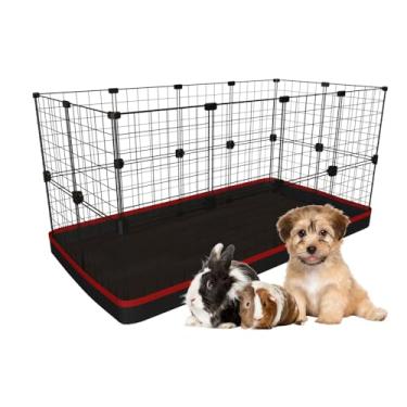 Imagem de Cercado Pet para Porquinho da Índia 60x120x60cm com Bandeja Higiênica Tapete Impermeável Fácil de Limpar Cercadinho Coelho Filhotes de Cachorro (Tela Branca e Tapete Vermelho)