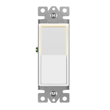 Imagem de ENERLITES Interruptor de luz de pá decorador iluminado, haste única, fiação lateral e push-in, somente fio de cobre, parafuso de aterramento, grau residencial, 15A 120-277V, listado pela UL, 91160-W, branco