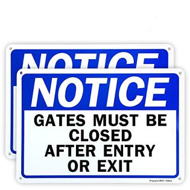 Imagem de Enjoyist Aviso de pacote com 2 - Gates Must Be Closed After Entry or Exit Sign, 25.4 cm x 17.8 cm .10.2 cm Placa refletiva de alumínio livre de ferrugem Alumínio protegido contra UV e à prova de
