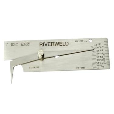 Imagem de RIVERWELD V-WAC Medidor de solda único medidor de solda de profundidade de solda calibres de rosca de inspeção de solda cortes/poços de 1/2 polegada por 1/32 polegada incrementa marcas de polegada