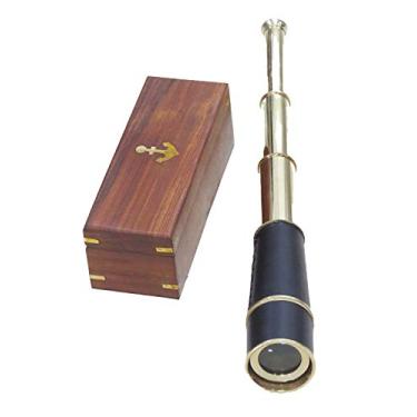 Imagem de Telescópio náutico vintage náutico de latão de 45,7 cm com detalhes de couro - Telescópio marinho de latão colecionável sólido e autêntico, decoração de casa e escritório