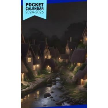 Imagem de Pocket Calendar 2024-2026 With Moon Phase: Three-Year Monthly Planner for Purse, 36 Months from January 2024 to December 2026 | Medieval fantasy ... | Stone chimneys | River | Stone bridges |
