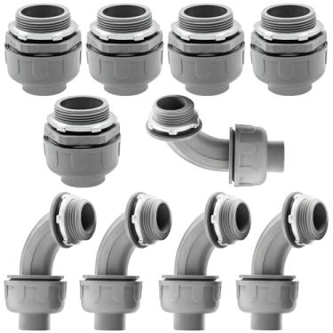 Imagem de Feotech Pacote com 10 conectores líquidos apertados de 5 cm - Conexões de conduíte elétrico de PVC, reto, conectores flexíveis não metálicos de 90 e 180 graus para casa, banheiro e cozinha, cinza