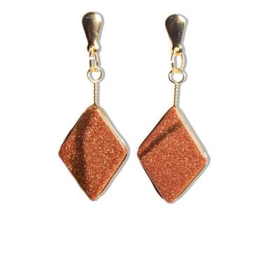 Imagem de Brinco Losango Pedra do Sol Ranhurado Tarracha Dourado - CristaisdeCur