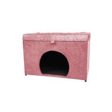 Imagem de Puff Baú Pet Casa P/ Cachorros E Gatos Em Suede - Rosa Claro
