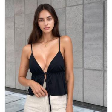 Imagem de Camiseta Alcinha Cropped Feminina Batinha Verão 2025 Bata Elegante Vis