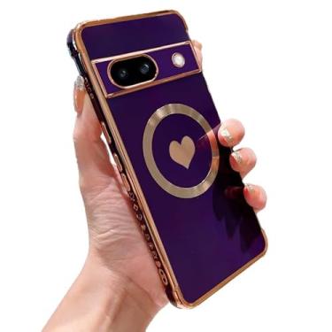 Imagem de phylla Capa de telefone magnética para Google Pixel 8A 15.5 cm 5g [compatível com MagSafe] Capa protetora de coração de amor fofa com revestimento luxuoso para mulheres macia à prova de choque lateral