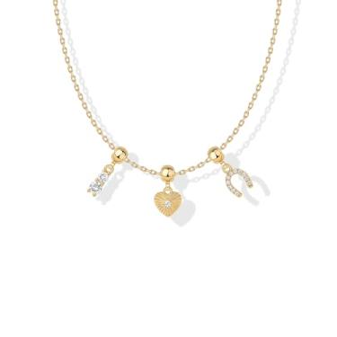 Imagem de PAVOI Colar com pingente peculiar banhado a ouro 14K para mulheres | Lindo colar delicado de zircônia cúbica raio com raio, coração de estrela, ferradura, pérola, berloques, Ouro amarelo, Zircônia