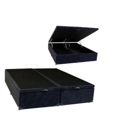 Imagem de Cama Box Baú Bipartido King Size Suede Preto com Pistões a Gás  - Real