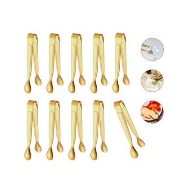 Imagem de Pegador Dourado Frio Gelo Açucar Mini Pinça Inox Buffet 10un - CASACHA