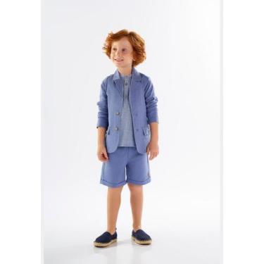 Imagem de Bermuda Infantil para Menino em Linho com Elastano Up Baby, Azul, 2