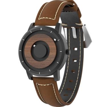 Imagem de EUTOUR Relógios masculinos masculinos de madeira relógios magnéticos analógicos masculinos relógio de quartzo suíço caixa de madeira natural malha de aço inoxidável/pulseira de resina 40 mm