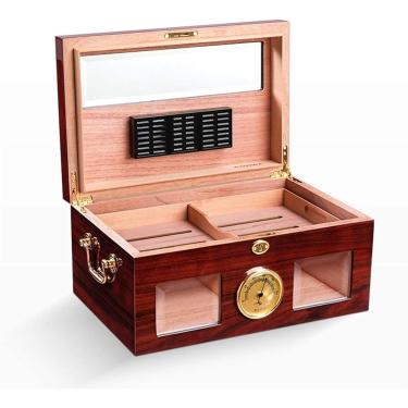 Imagem de Umidor de charuto, umidificador, caixa de charuto, umidificadores, madeira de cedro, charuto com higrômetro e umidificador, design de vidro translúcido pode conter cerca de 100 charutos. Caixa de