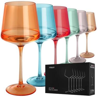 Imagem de Conjunto de taças de vinho coloridas de 170 a 538 g cristal soprado à mão colorido com haste - jantar de vinho branco tinto muticolor - Premium, haste longa exclusiva para homens ou mulheres,