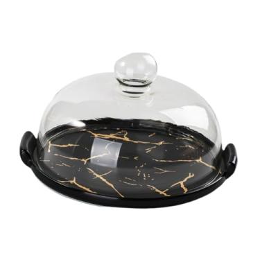 Imagem de DimyFew Bandeja de bolo prato com bandeja de bolo de cúpula de vidro placa de exibição para evento para evento , Preto