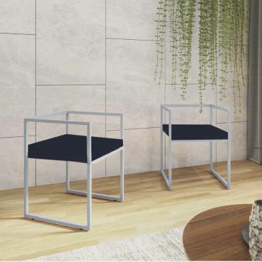 Imagem de Kit 02 Cadeira de Jantar Cubo Office Escritório Recepção Ferro Prata Corino Azul Marinho - Ahz Móveis