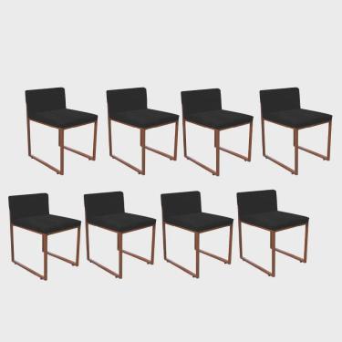 Imagem de Kit 08 Cadeiraa De Jantar Escritório Recepção Lee Office Industrial Ferro Bronze Tecido Sintético Preto - Ahz Móveis