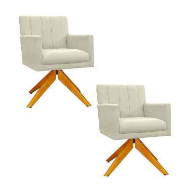Imagem de Conjunto 2 Poltronas Estofadas Base Giratória De Madeira Cecília Suede Bege - dl decor